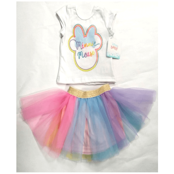 Set Of Colorful Tulle Skirt And Litmus Minnie Print Shirt